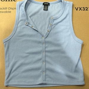 Blue button-up crop tank top